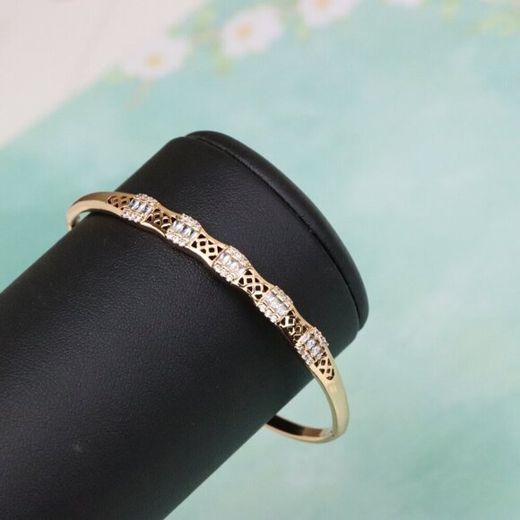 Rose Gold Bangle with Lattice Design and Crystal Accents, XPBL0572 - Picture 9 of 12